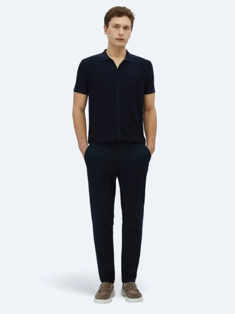 كيب بنطال رياضي كاجوال بلون كحلي منسوج بقصة مريحة