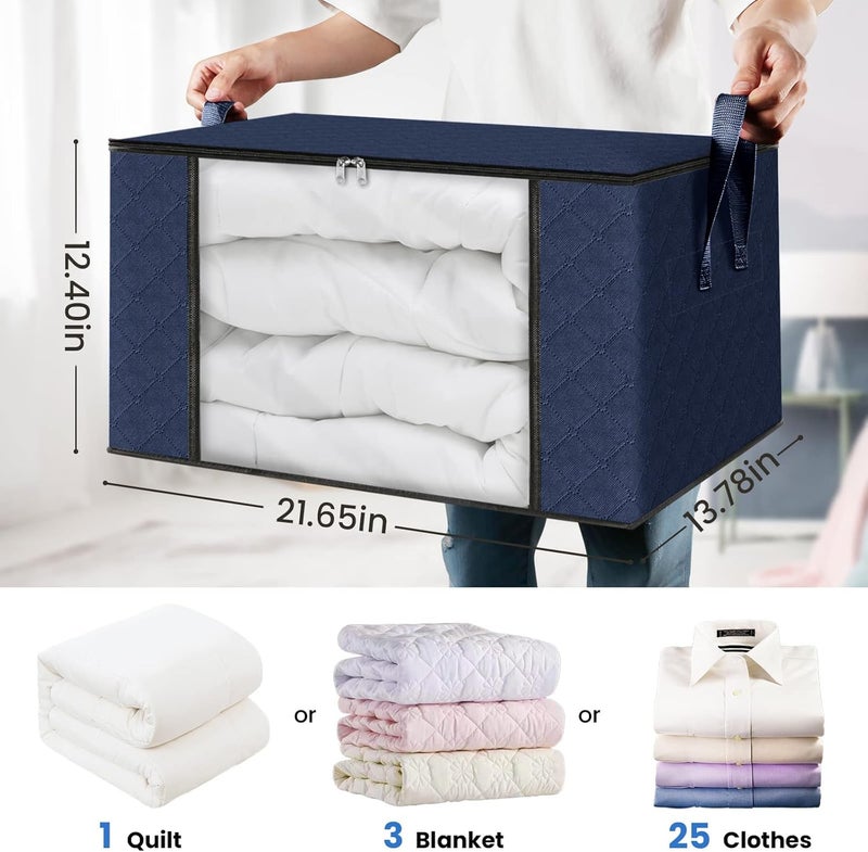 Fab totes أكياس تخزين Fab totes، صناديق تخزين بطانيات وملابس قابلة للطي، منظمات خزانة ملابس بمقبض معزز لتخزين وتنظيم المنزل والسكن، أكياس قماشية لتنظي�� الملاءات، الملابس (أزرق، 10 قطع) - Image 2