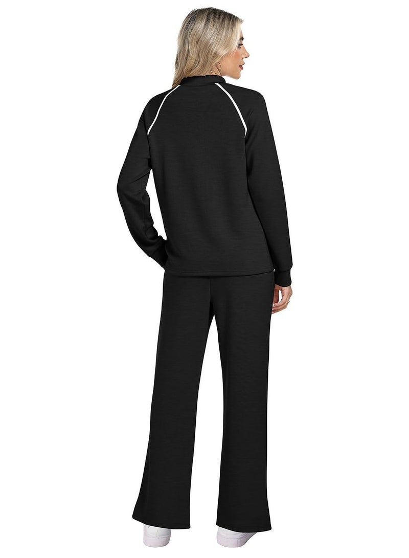 Solerconm 2-Piece Women’s Lounge Set (Size M), Soft Long Sleeve Top & Wide-Leg Pants, Comfortable Casual Outfit - Image 4