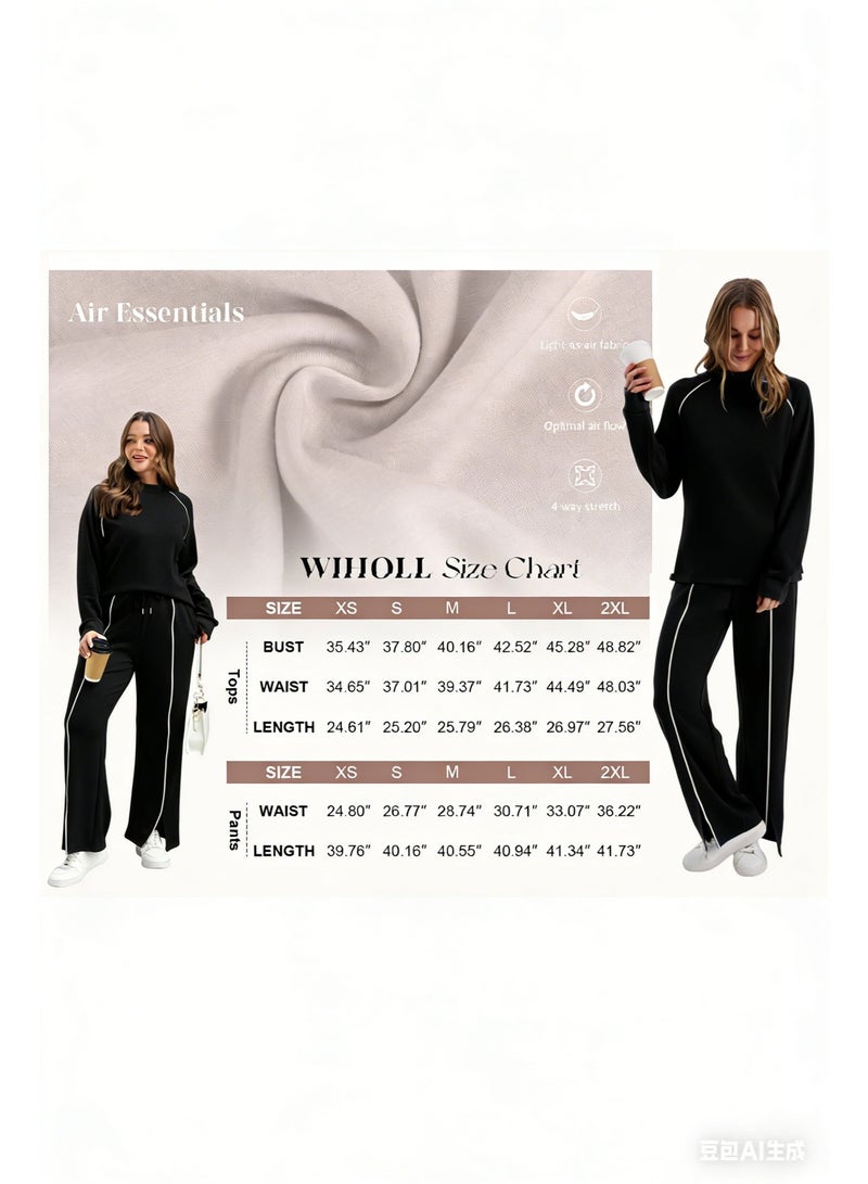 Solerconm 2-Piece Women’s Lounge Set (Size M), Soft Long Sleeve Top & Wide-Leg Pants, Comfortable Casual Outfit - Image 5