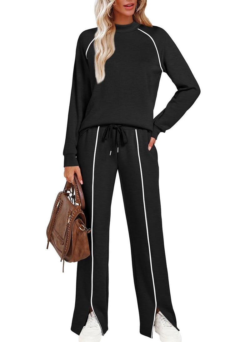 Solerconm 2-Piece Women’s Lounge Set (Size M), Soft Long Sleeve Top & Wide-Leg Pants, Comfortable Casual Outfit - Image 3