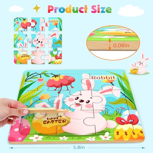 Zeoddler Wooden Puzzles for Toddlers 8 Pack Farm Animal Jigsaw Puzzles for Kids35 9 Pieces Preschool Learning Activities Learning Educational Toys Gift for Boys Girls - Image 5
