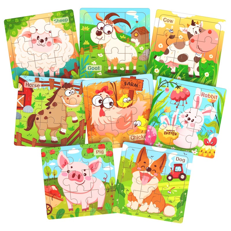 Zeoddler Wooden Puzzles for Toddlers 8 Pack Farm Animal Jigsaw Puzzles for Kids35 9 Pieces Preschool Learning Activities Learning Educational Toys Gift for Boys Girls - Image 3