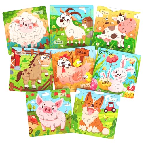 Zeoddler Wooden Puzzles for Toddlers 8 Pack Farm Animal Jigsaw Puzzles for Kids35 9 Pieces Preschool Learning Activities Learning Educational Toys Gift for Boys Girls - Image 1