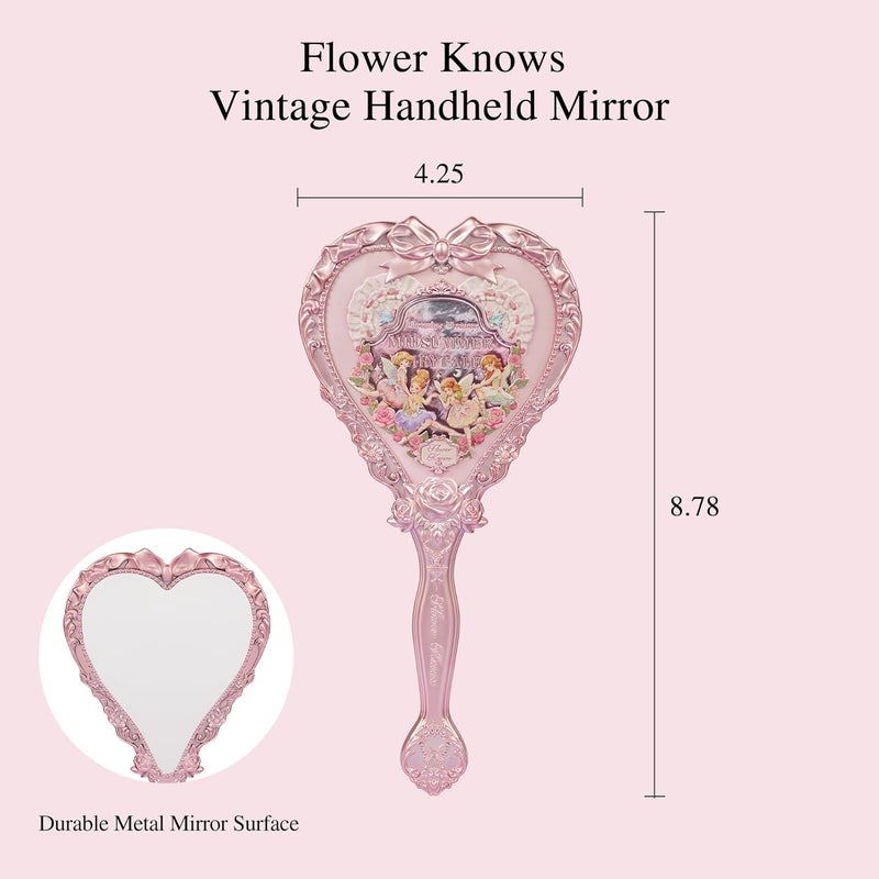 Flower Knows Hand Mirror,Portable Vintage,Durable Metal,Cute & Aesthetic Princess Mirror,with Long Handle for Easy Holding,Gift for Girls (Milky Pink, Midsummer Fairytales) - Image 2