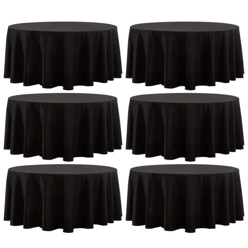 Aocoz Round Tablecloth 120 Inch 6 Pack Black Tablecloths Washable Decorative Linen Polyester Table Clothes Cover for Dining Table Banquets Buffet Parties and Wedding