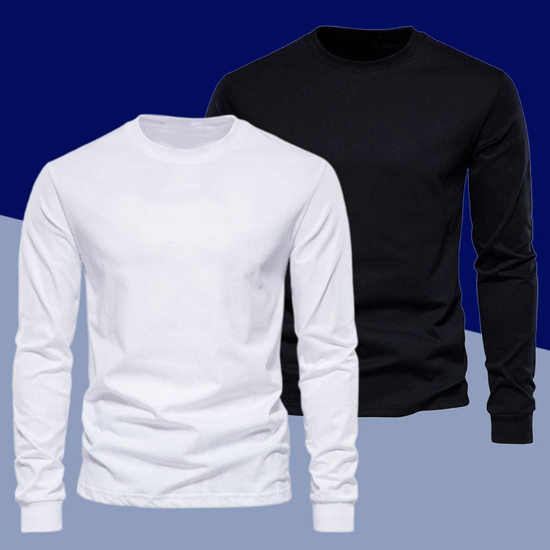 Trendy White T-Shirt Men'S Long-Sleeved T-Shirt Thin Velvet Pure Cotton Body Pure Color Inner Youth Drawstring Bottoming Shirt - Image 3