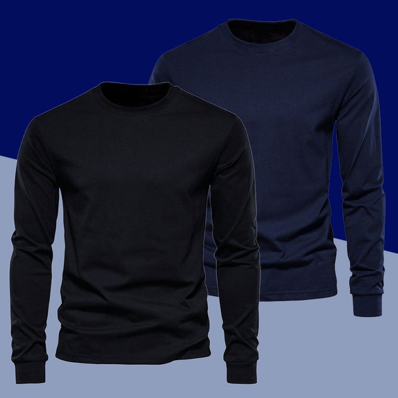 Trendy White T-Shirt Men'S Long-Sleeved T-Shirt Thin Velvet Pure Cotton Body Pure Color Inner Youth Drawstring Bottoming Shirt - Image 1