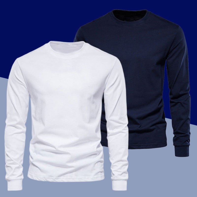 Trendy White T-Shirt Men'S Long-Sleeved T-Shirt Thin Velvet Pure Cotton Body Pure Color Inner Youth Drawstring Bottoming Shirt - Image 4