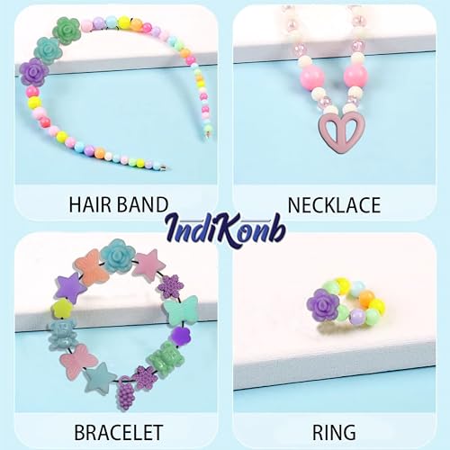INDIKONB Matte Charms and Beads Set - Fun Shapes for Kids' Jewelry Making, Multicolour Pack of Assorted 250 Beads - Image 4