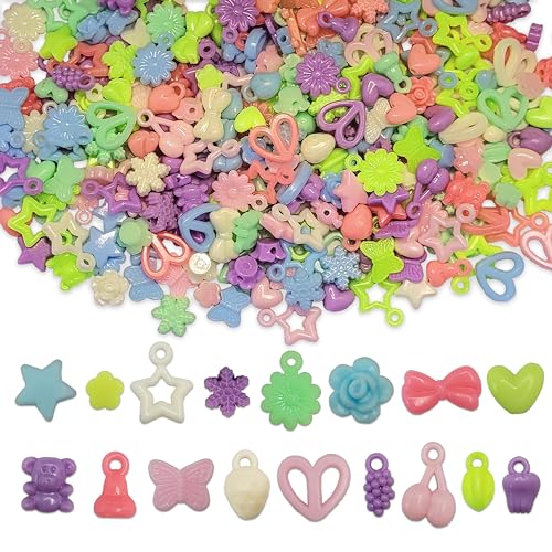 INDIKONB Matte Charms and Beads Set - Fun Shapes for Kids' Jewelry Making, Multicolour Pack of Assorted 250 Beads - Image 1