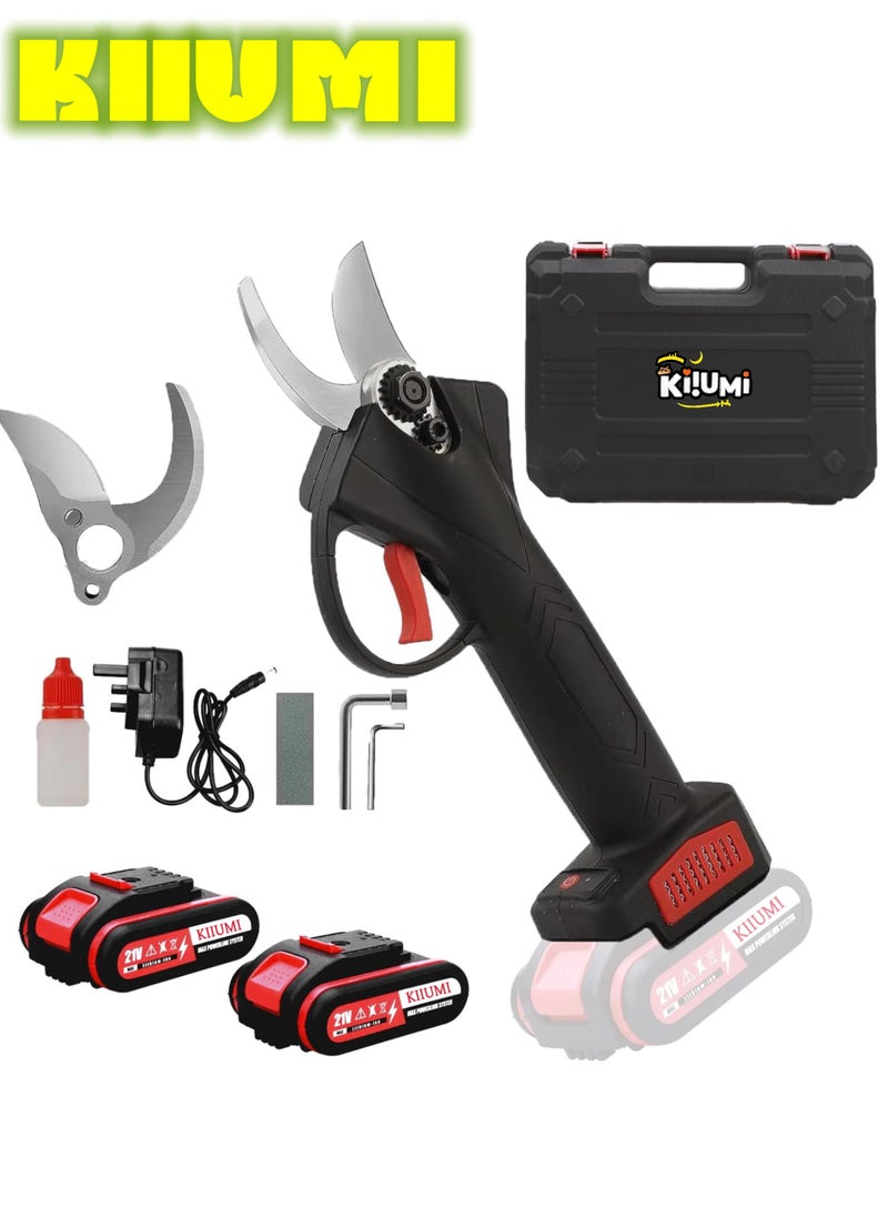 KIIUMI Electric Pruning Shear, Professional Cordless Branch Pruners with 2 Pack 21V Rechargeable Batteries, Electric Tree Trimmer, 30mm (1.18in) Cutting Diameter  - Image 1