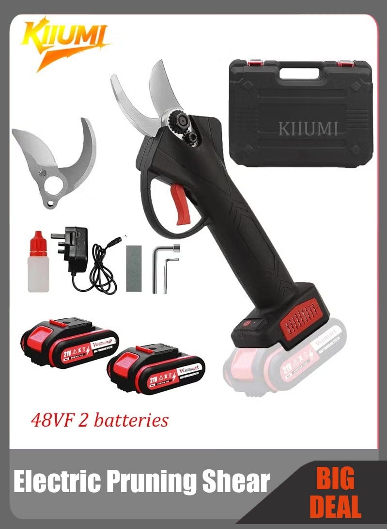 كيوومي مقص تقليم كهربائي، مقص فروع لاسلكي احترافي مع بطاريتين قابلتين للشحن بجهد 21 فولت، آلة تقليم الأشجار الكهربائية، قطر قطع 30 مم (1.18 بوصة) - Image 1