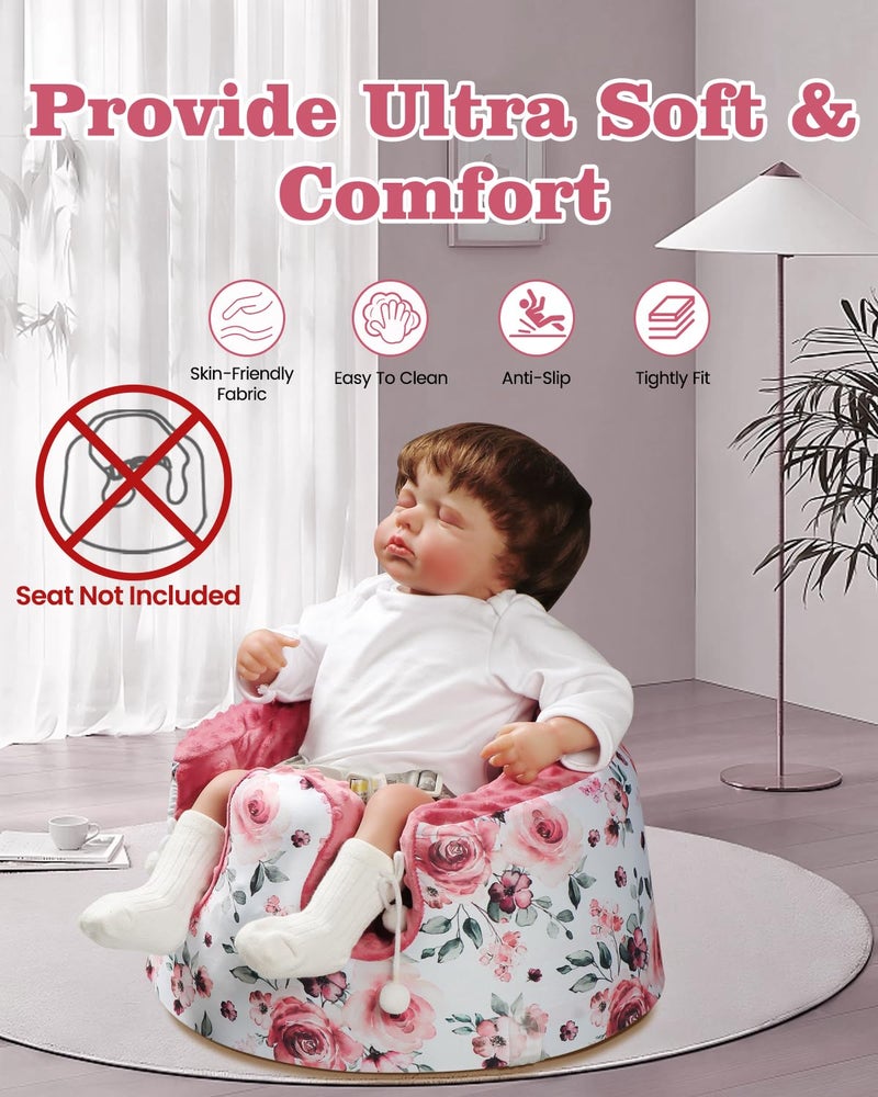 BOMOLOUR Seat Cover Compatible with Bumbo Seat and Nuby Seat, Floor Seat Cover for Boys and Girls, Removable Breathable Baby Seat Cover, New Designed, Anti-Slip, Seat Not Included, Red Flower - Image 2