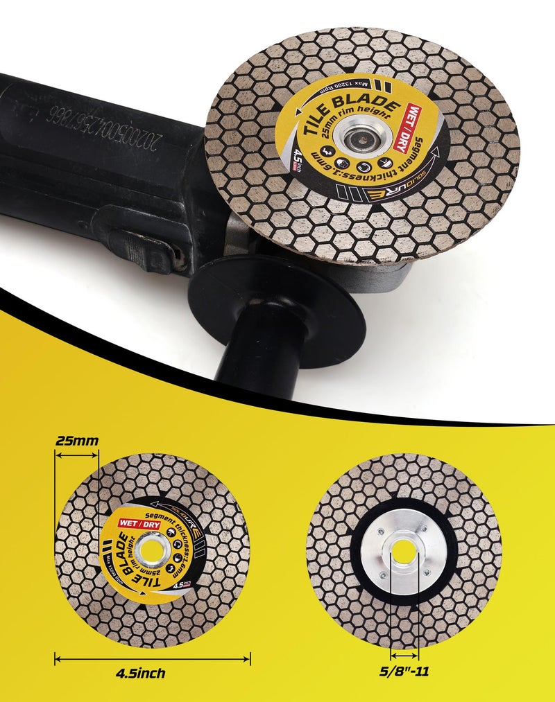 Solidure Tile Blade 4.5â€œ Porcelain Blade with Removable 5/8"-11 Flange Cutting and Grinding for Granite Marble Porcelain Tiles - Image 4