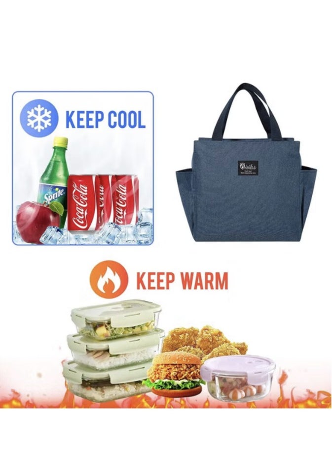 Hanayo - Insulated Lunch Bag Cooler Shoulder Thermal Tote Bag Portable Indoor Outdoor Lunch Box Bag Oxford Navy Blue 25 x 14 x 25 cm - Image 1