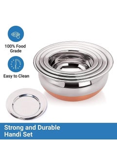 Nirvika Nirvika Stainless Steel Copper Bottom Kitchen Serving Cooking Bowl Handi Set 5Pieces Biryani Handi with Cover Capacity 05 LTR 075 LTR 1 LTR 15 LTR 2 LTR  - Image 5
