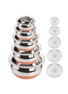 Nirvika Nirvika Stainless Steel Copper Bottom Kitchen Serving Cooking Bowl Handi Set 5Pieces Biryani Handi with Cover Capacity 05 LTR 075 LTR 1 LTR 15 LTR 2 LTR  - Image 1