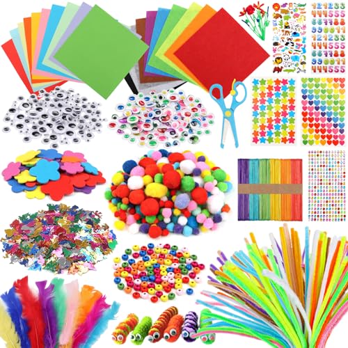 DOITEM Pipe Cleaners Craft Supplies 1500Pcs Arts and Crafts Supplies Including Pipe Cleaner Wiggle Googly Eyes Pom Poms Feathers Sticks Sequins Foam Flowers Papers Felt Stickers - Image 1