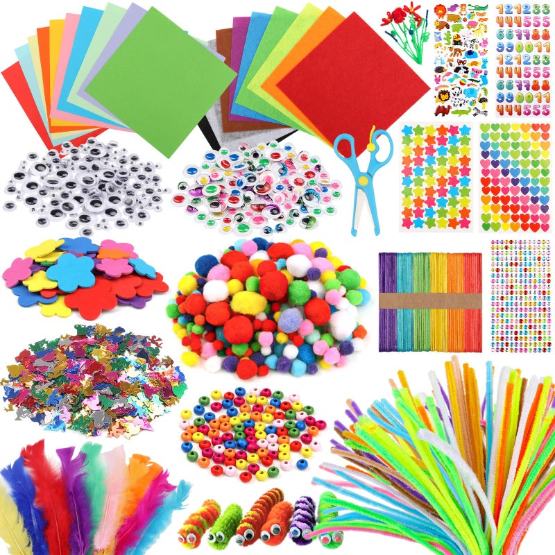 DOITEM Pipe Cleaners Craft Supplies 1500Pcs Arts and Crafts Supplies Including Pipe Cleaner Wiggle Googly Eyes Pom Poms Feathers Sticks Sequins Foam Flowers Papers Felt Stickers - Image 2