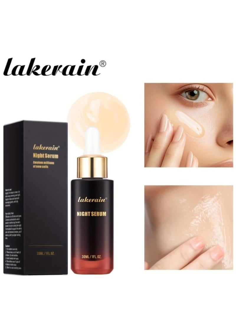 lakerain سيروم الليل للوجه لحماية البشرة وشدها وتفتيحها وتنعيم الخطوط الدقيقة وترطيبها وتغذيتها سيروم الليل غير لزج للوجه والرقبة سيروم لتحسين الإشراق وتوهج البشرة 30 مل - Image 2