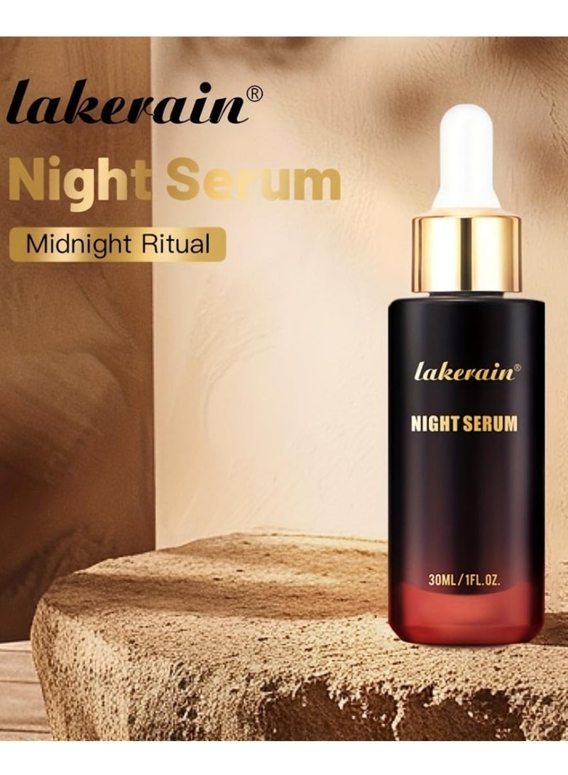 lakerain سيروم الليل للوجه لحماية البشرة وشدها وتفتيحها وتنعيم الخطوط الدقيقة وترطيبها وتغذيتها سيروم الليل غير لزج للوجه والرقبة سيروم لتحسين الإشراق وتوهج البشرة 30 مل - Image 3