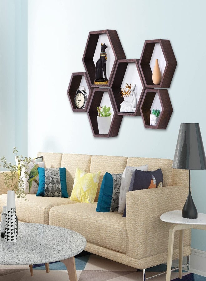 PHOENANCEE Hexagon Floating Shelves,Honeycomb Shelf Set of 3,Wood Farmhouse Hexagonal Decor Wall Storage for Living Room Bedroom Kitchen Office(Walnut) - Image 2
