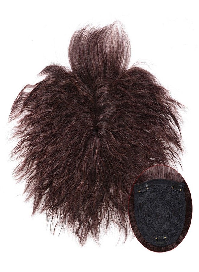 Remeehi Human Hair Nature Curly Topper Replacement Fluffy Hairpiece Seamless Clip in Top Wiglet for Women Thin Hair Large Dark Brown - Image 2