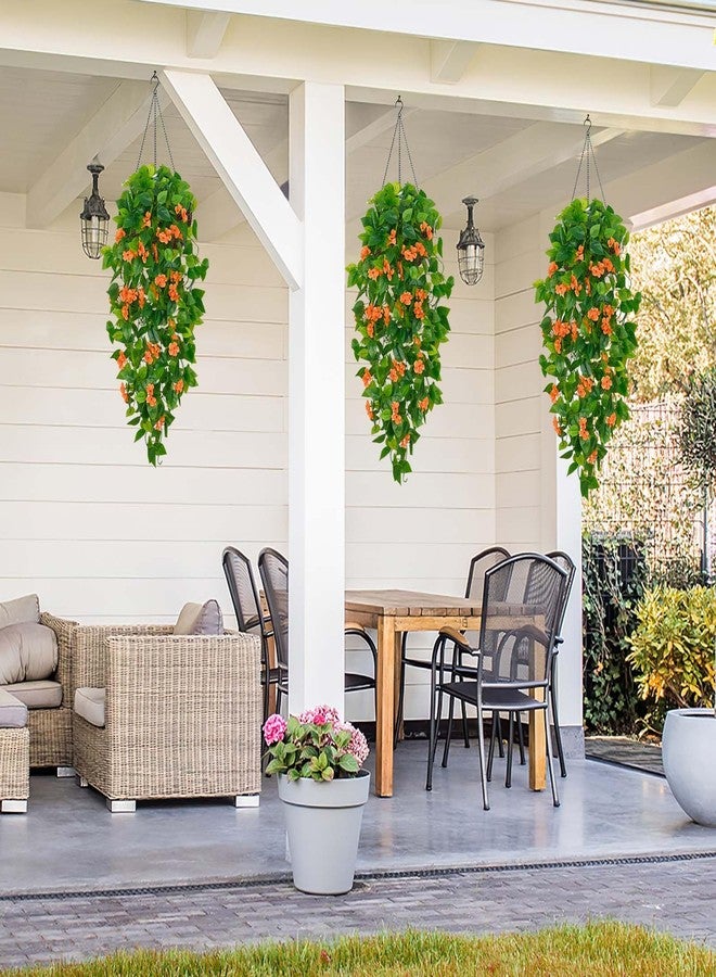 BLEUM CADE Artificial Hanging Flowers for Outdoors, 2pcs Fake Hanging Plants Pothos Vines with Orange Flowers for Wall Home Living Room Indoor Outdoor Decor (No Baskets) - Image 5