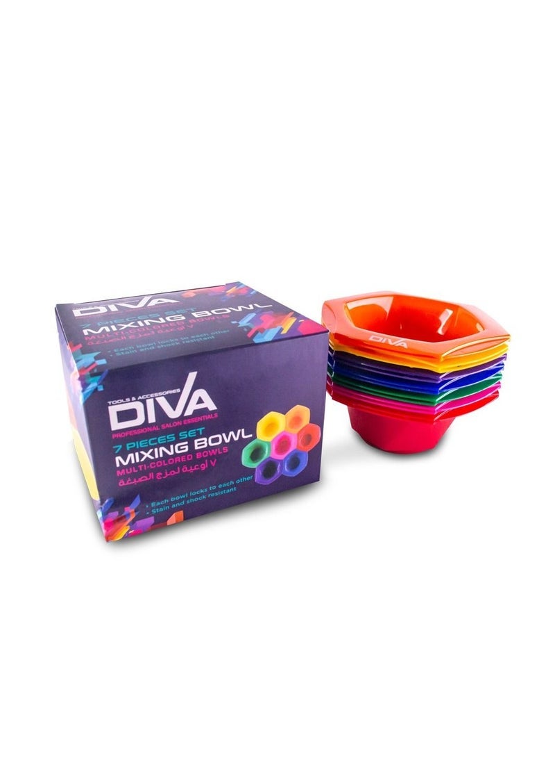 Diva Rainbow Tint Bowl Set - 7 Pieces, Multi-Colored Hair Coloring Bowls
