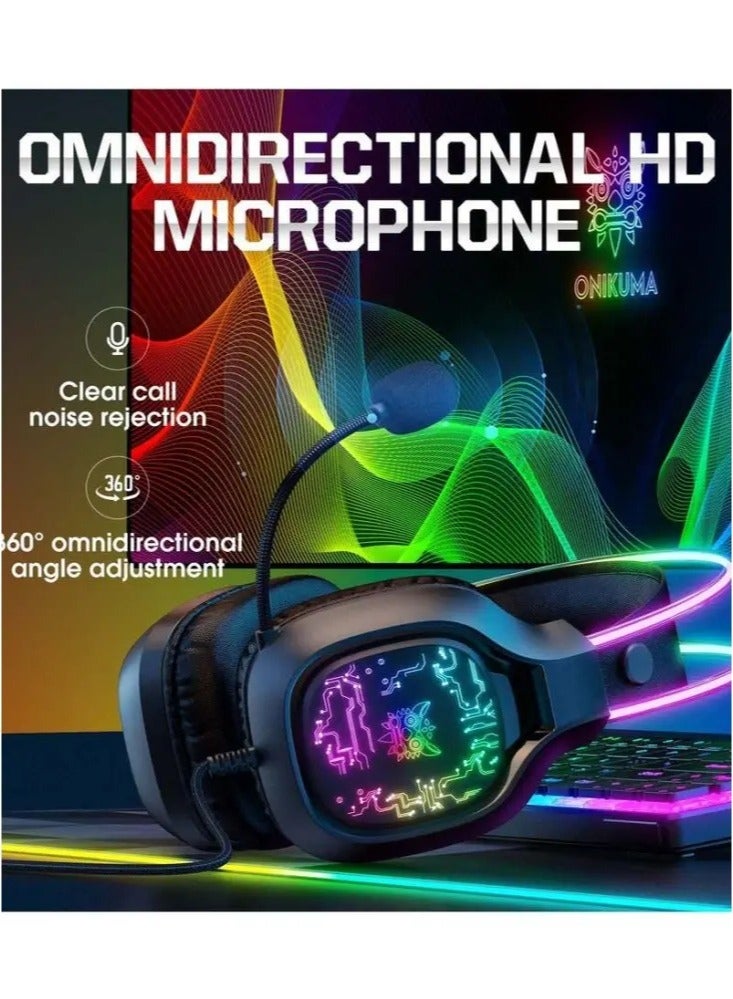 NEW X22 Over-Ear Gaming Headset with Microphone – Wired RGB Stereo Headphones for PS4, PS5, Xbox One, Xbox Series, Nintendo Switch, and PC (Black)  - Image 2