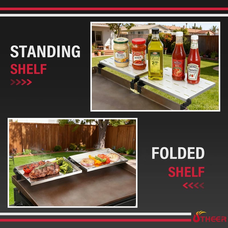 Utheer 2-Pack Griddle Warming Rack for Blackstone 36" Griddles, Stainless Steel Flat Top Grill Accessories | Reversible Rack Adds Prep Space, Foldable Clip-On Design Expands Cooking & Holding Area - Image 4