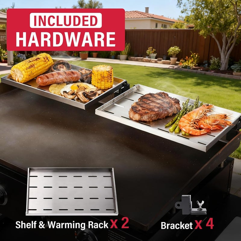 Utheer 2-Pack Griddle Warming Rack for Blackstone 36" Griddles, Stainless Steel Flat Top Grill Accessories | Reversible Rack Adds Prep Space, Foldable Clip-On Design Expands Cooking & Holding Area - Image 5