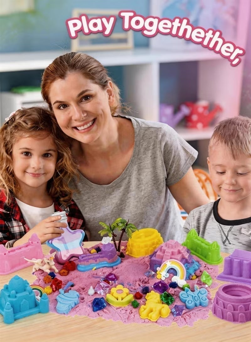 Samira Kids Magic Sand Art Kit, 90 pcs Play Sand Art Kit, 2KG of Sensory Bins Kit, Magic Sand 4 Colors with Toy Shovel Tools, Portable Storage Box and Game Pad, Sandbox Sand Kit Beach Toys for Girls Boys Perfect for Summer Break - Image 4