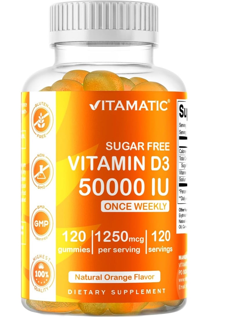 Vitamatic Vitamin D3 50,000 IU for Bones, Teeth, and Immune Support 120 Gummies 4 months supply - Image 1