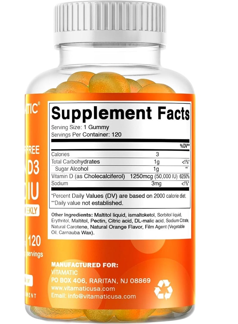 Vitamatic Vitamin D3 50,000 IU for Bones, Teeth, and Immune Support 120 Gummies 4 months supply - Image 2