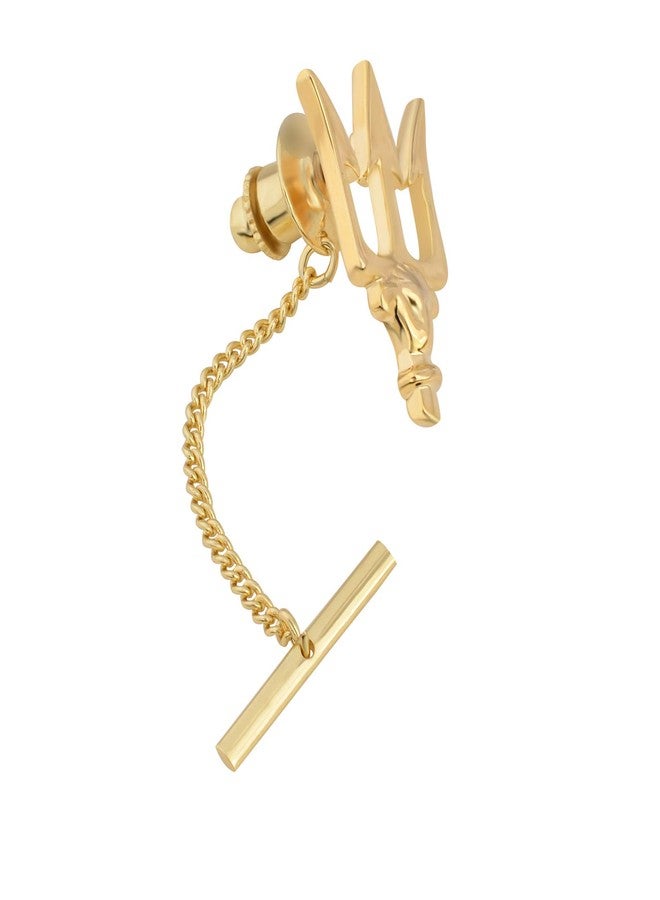 YYBONNIE Men's Trident Necktie Tie Tack Pin Shirt Stay Bar Suit Collar Lapel Stick Pin Brooch with Chain Accessories for Necktie (Gold Stick Pin&Tie Pin) - Image 3