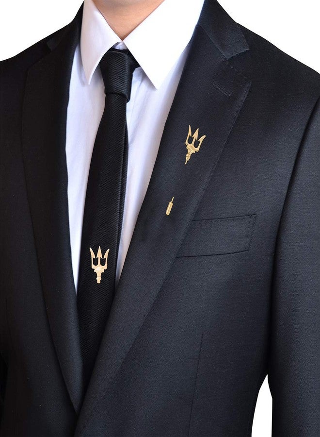 YYBONNIE Men's Trident Necktie Tie Tack Pin Shirt Stay Bar Suit Collar Lapel Stick Pin Brooch with Chain Accessories for Necktie (Gold Stick Pin&Tie Pin) - Image 2