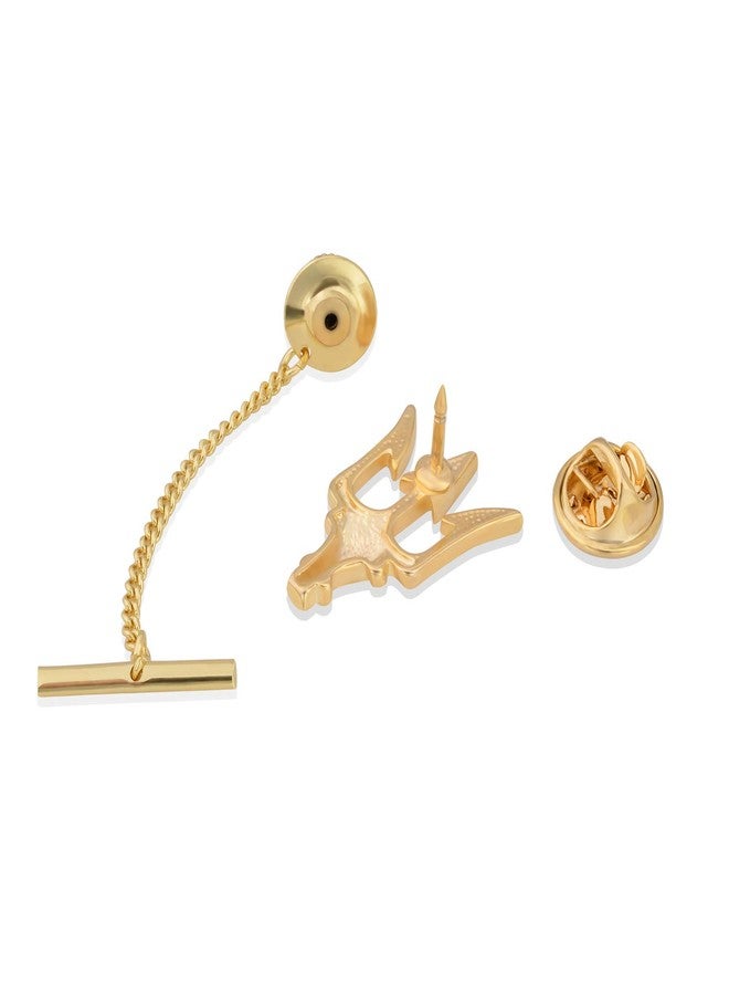 YYBONNIE Men's Trident Necktie Tie Tack Pin Shirt Stay Bar Suit Collar Lapel Stick Pin Brooch with Chain Accessories for Necktie (Gold Stick Pin&Tie Pin) - Image 4