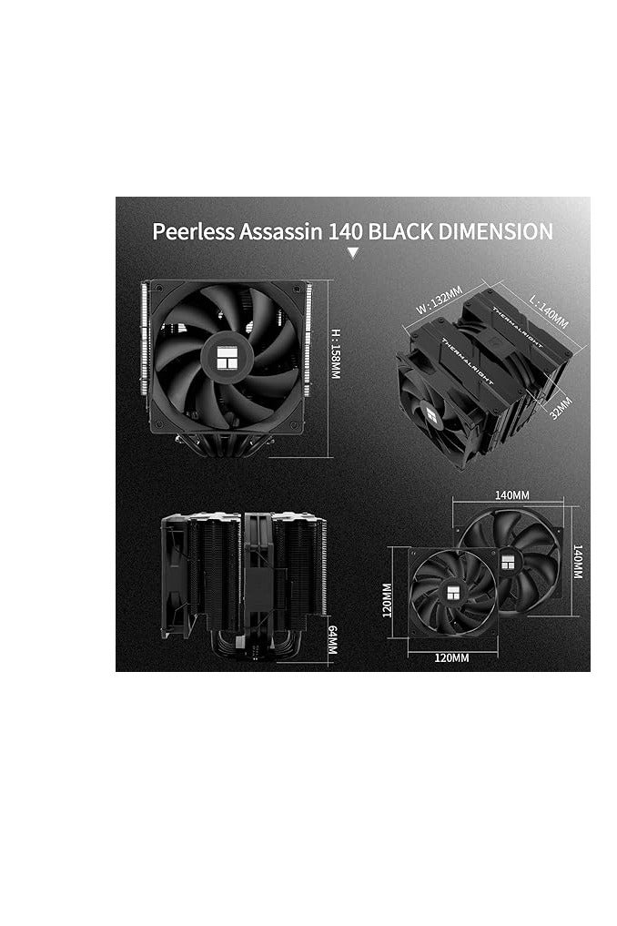 Thermalright Thermalright Peerless Assassin 140 Black CPU Air Cooler, 6 Heat Pipes Heatsink Dual Towers Cooler, Dual PWM Fans with 1500RPM Speed, Desktop CPU Cooler for Intel 1700/1851/1150/1151/1200;AM4/AM5 - Image 5
