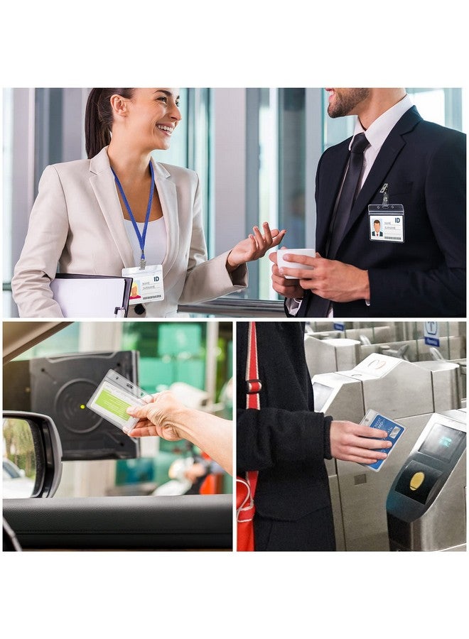 Marspark 300 Pieces Clear Plastic Horizontal Name Badge Id Card Holders Horizontal Name Badge Id Card Holders With Waterproof Resealable Zip Transparent Pvc Sleeve Cover For Office School(Horizontal) - Image 2