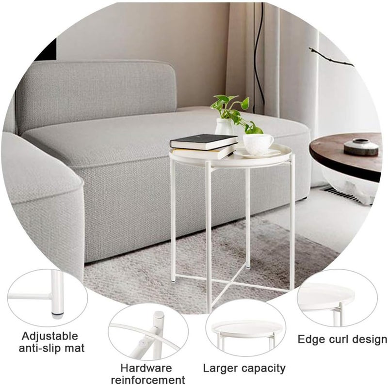 danpinera End Table, Metal Side Table Small Outdoor Table Round Side Table with Removable Tray for Living Room Bedroom Balcony Patio and Office - Gifts for Women(White) - Image 4