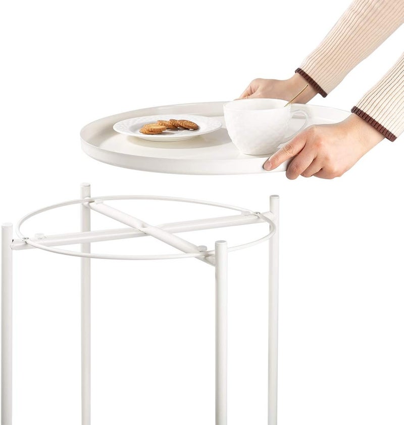 danpinera End Table, Metal Side Table Small Outdoor Table Round Side Table with Removable Tray for Living Room Bedroom Balcony Patio and Office - Gifts for Women(White) - Image 5