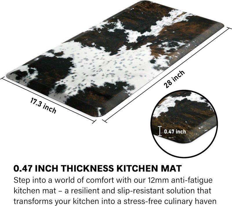 Tyrot Cowhide Kitchen Mat Cushioned Anti Fatigue - 1/2 Inch Thick Western Cow Kitchen Mats for Floor, Non Slip PVC Waterproof Standing Desk Ergonomic Comfort Rugs for Sink, Office, Laundry, 17.3x28 - Image 2