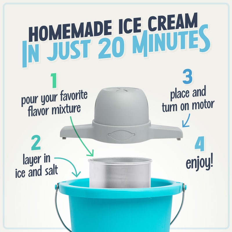 Nostalgia Electric Ice Cream Maker - Old Fashioned Soft Serve Ice Cream Machine Makes Frozen Yogurt or Gelato in Minutes - Fun Kitchen Appliance - Blue - 4 Quart - Image 3