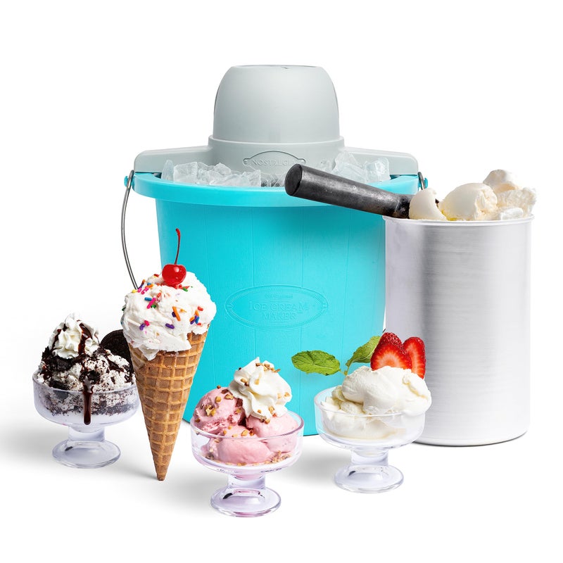 Nostalgia Electric Ice Cream Maker - Old Fashioned Soft Serve Ice Cream Machine Makes Frozen Yogurt or Gelato in Minutes - Fun Kitchen Appliance - Blue - 4 Quart - Image 1