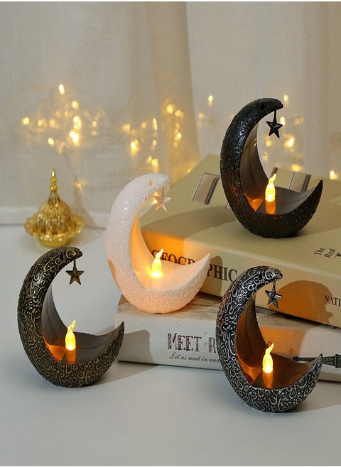Ramadan Decoration, Candle Light, Eid LED Light, 4 Moon Shaped Lights, Festive Decoration (Black, Gold, White, Silver)