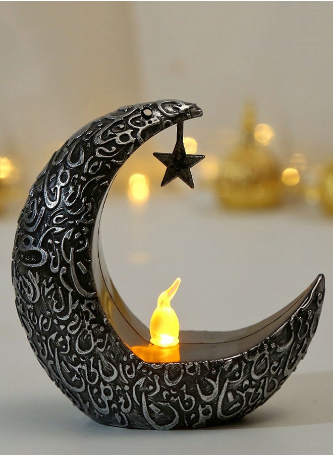 Ramadan Decoration, Candle Light, Eid LED Light, 4 Moon Shaped Lights, Festive Decoration (Black, Gold, White, Silver)