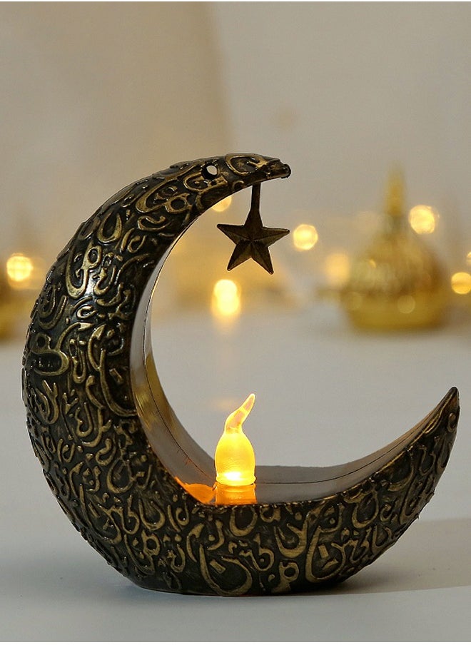 Ramadan Decoration, Candle Light, Eid LED Light, 4 Moon Shaped Lights, Festive Decoration (Black, Gold, White, Silver)