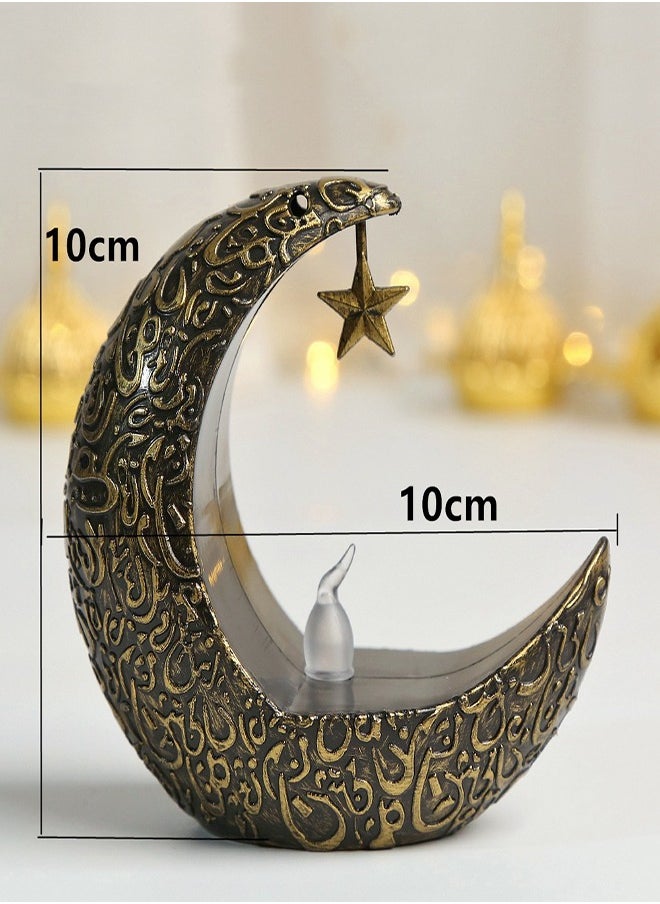 Ramadan Decoration, Candle Light, Eid LED Light, 4 Moon Shaped Lights, Festive Decoration (Black, Gold, White, Silver)